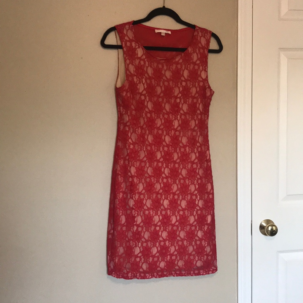 Red Lace Dress with Nude Lining